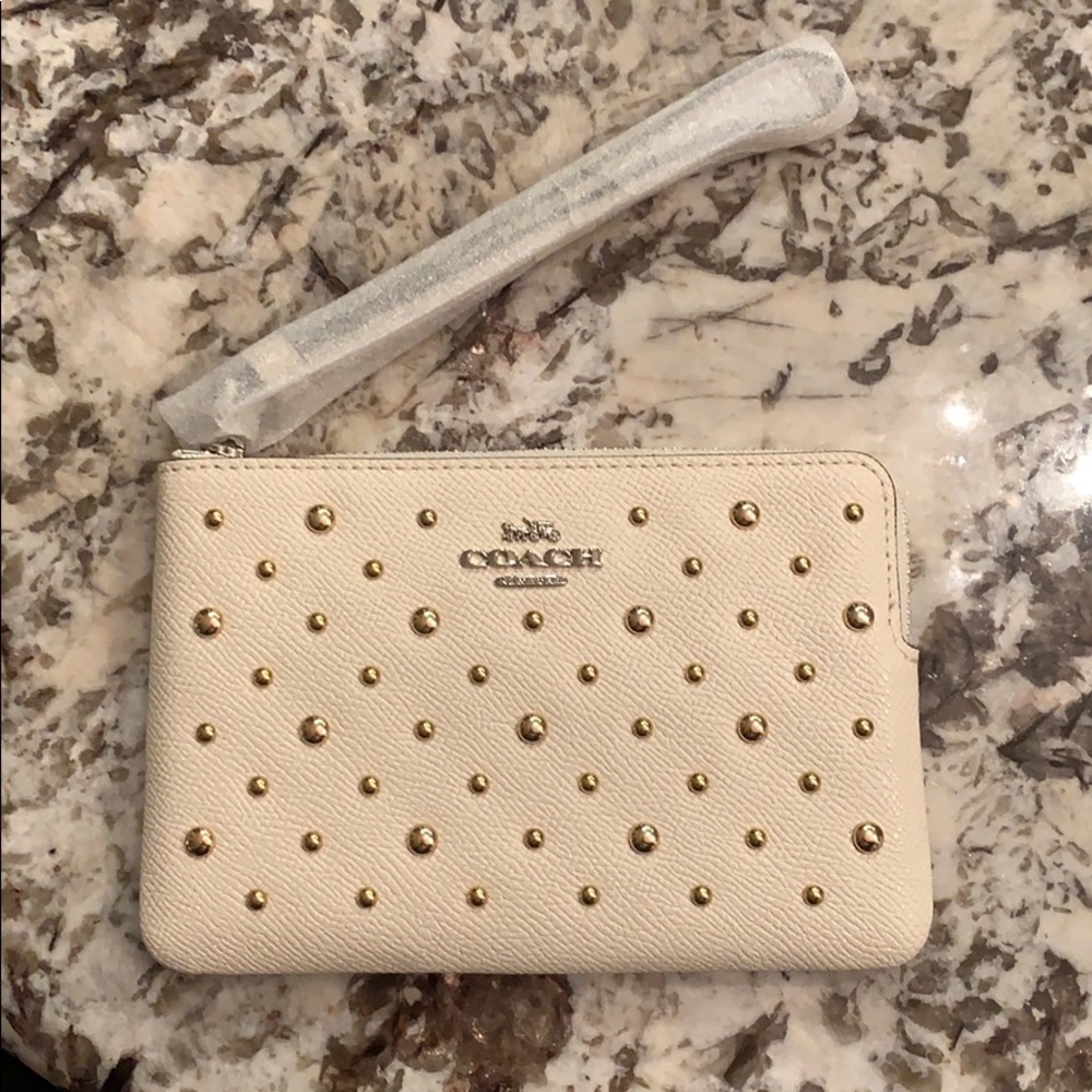 Coach Wristlet White/Chalk with Gold Studs! NEW